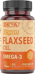 Deva Vegan Omega-3 Flaxseed Oil Supplement - 1000 MG Por Serving - Cold-Presed & Unrefined - Fish Oil Alternative - with Omega-3 ALA - 90 Capsules, 12-Pack
