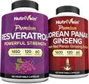 Nutrivein Premium Korean Panax Ginseng Suplemento " Resveratrol Supplement Bundle: High-Absorption Resveratrol Capsules " Ginseng for Brain, Defenses, Repair, " Vitality