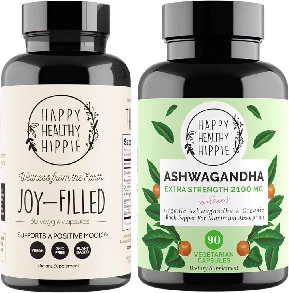 Happy Healthy Hippie Joy-Filled Mood Support Suplemento + Orgánico Ashwagandha Stress Apoyo Suplemento