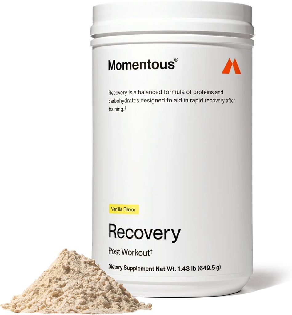Momentous Recovery Grass-Fed Whey Protein Powder - 20 g Post-Workout Whey Isolate Protein - NSF Certified for Sport - Gluten-Free - 15 Servings - Vanilla - Paquete Mayo Vary