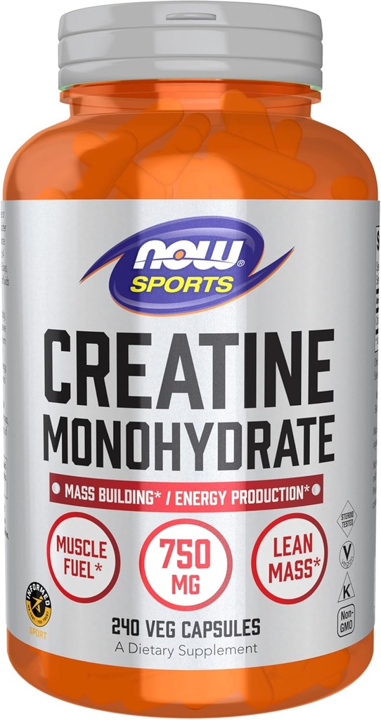 NOW Foods Sports Nutrition, Creatine Monohydrate 750 mg, Mass Building*/Energy Production*, 240 Veg Capsules