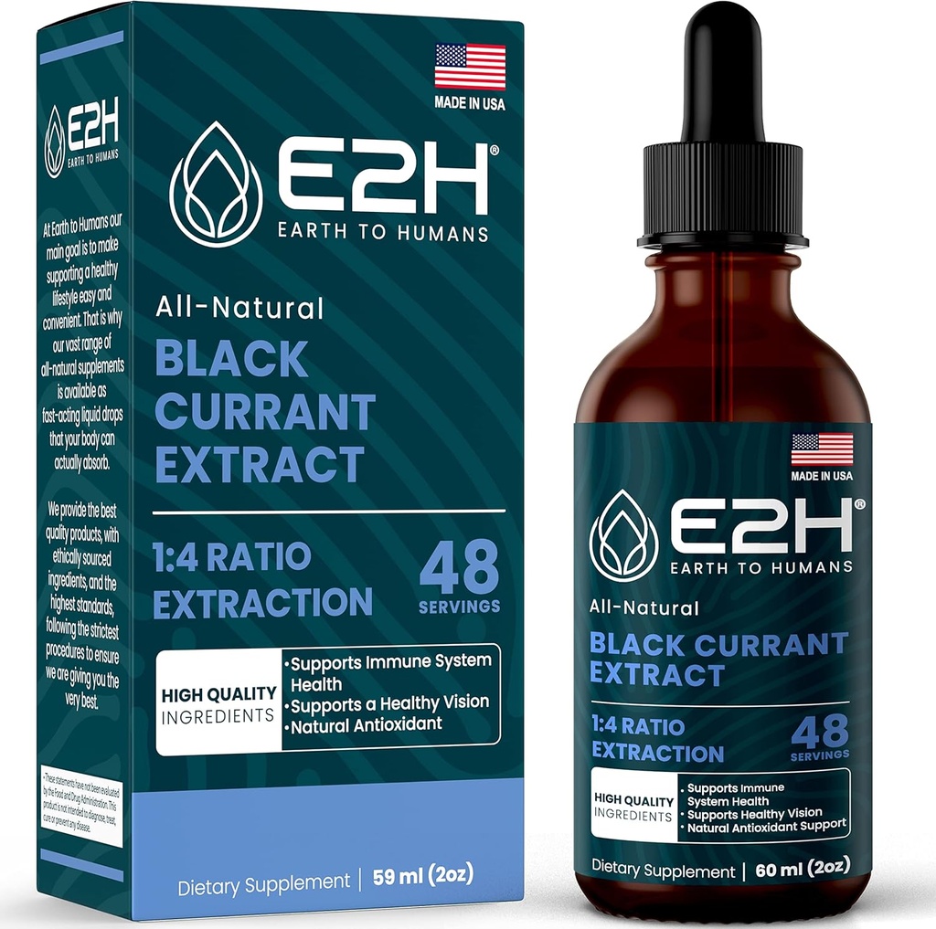 E2H Natural Currant Extract, Cold Presionado Negro Currant Seed - Immune System Health - Fast Absorbing Liquid - 2 Fl Oz