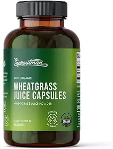 Organic Wheatgrass Juice Powder Capsules by Sproutman - 100% Pure Wheatgrass - Aids Digestion - High in Vitamins, Antioxidants, Chlorophyll, Enzymes, Minerals & Energy (150 Pills)