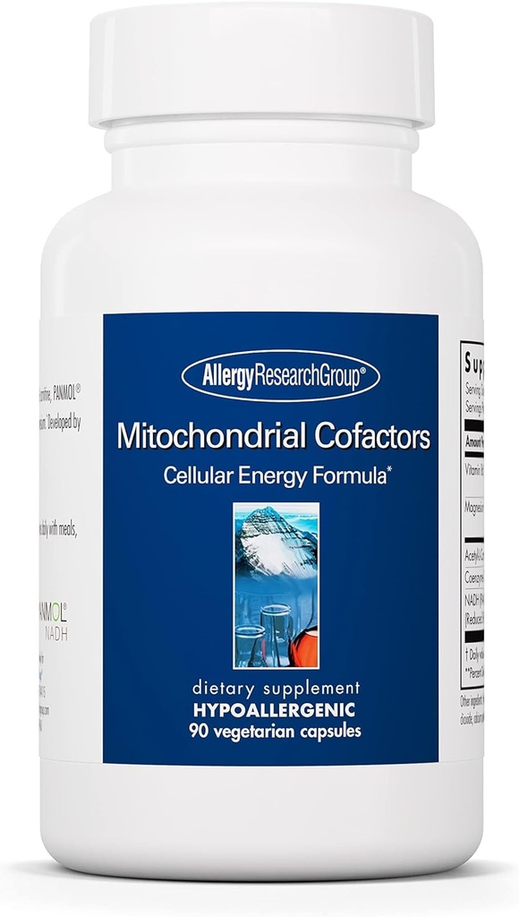 Grupo de Investigación de Alergia Cofactores Mitocondriales - Suplementos Mitocondriales, CoQ10, Mitocondria Apoyo con Fórmula de Energía Celular, Hipoalergénico, Vitamina B6 & Magnesio - 90 cápsulas vegetarianas
