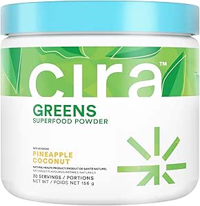 Cira Daily Greens - Naturalmente Endulzado, Orgánica Spirulina Superfood Powder con Ingredientes Premium, Antioxidante-Rich para Deblotar, Digestión, Energía - Piñar Coco, 30 Servimientos