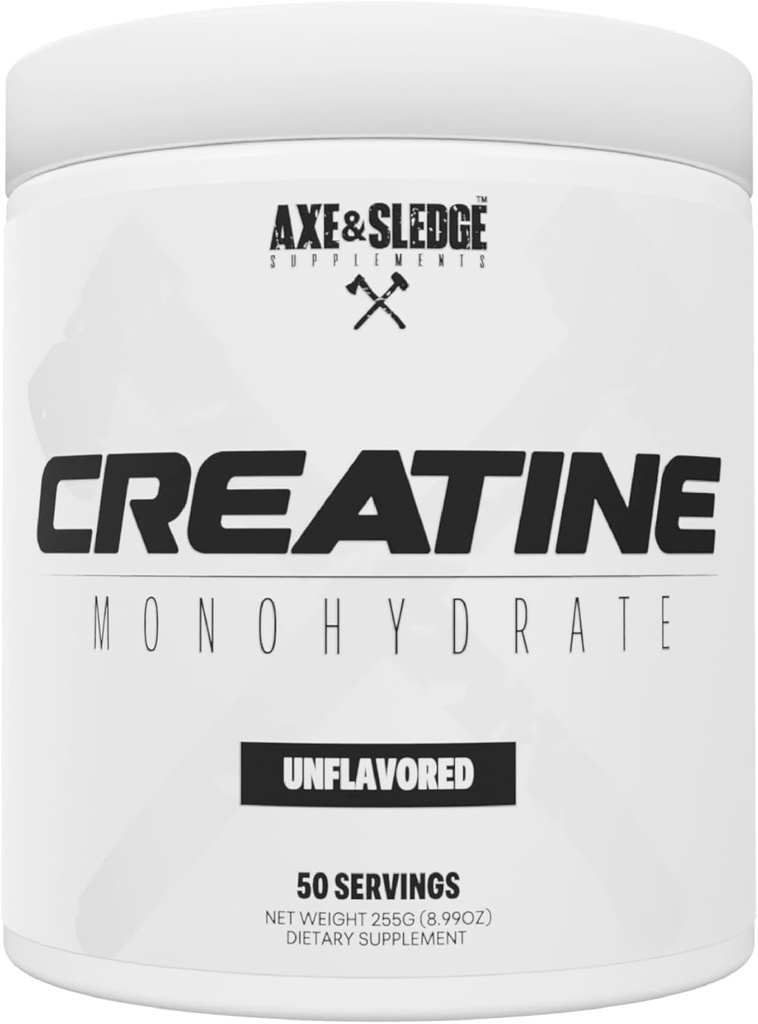 Axe &amp; Sledge Suplementos Basics Creatine, Enhances Strength, Aumenta la masa corporal magra, Boosts Performance, Unflavored, 50 Servings