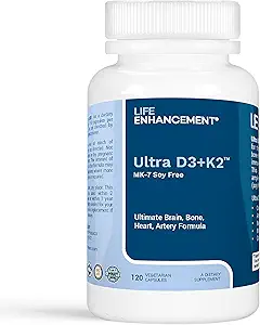 Life Enhancement Vitamina D3 K2-2000 UI con Vitamina K2 MK-7 Libre de soya - 120 Serviciones
