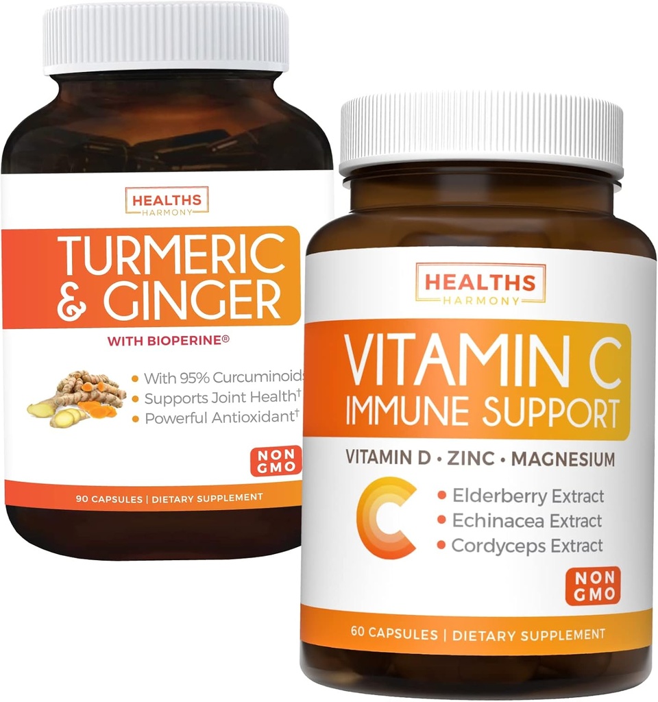 Bundle of Vitamin C Immune Support " Turmeric Curcumin - Daily Support: Immune + Joint Health - Immune Support - Vitamin C with Zinc (No-GMO) " Turmeric Curcumin - Black Pepper Extract (No-GMO)