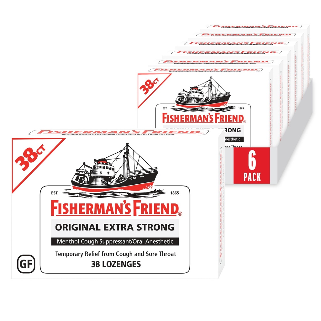 Fisherman's Friend Original Extra Strong Cough Lozenges (38 Drops x 6-Pack), 10mg Natural Menthol, Cooling Relief from Sore Throat, Persistent Cough & Everyday Irritation, Vegan & Gluten-Free