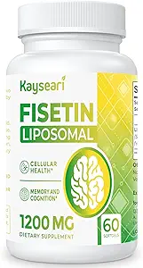Fisetin 1200mg Liposomal Fisetin Suplementos 98% Pure Fisetin Polyphenols Antioxidantes Inmunity Health Aging Cognitive Support Non-GMO 60 cápsulas