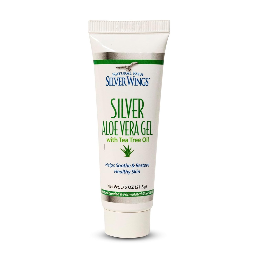 Natural Path Alas de plata 200ppm de plata con Aloe Vera Gel y Tea Tree Oil - Cuidado de la piel calmante - 0.75 oz