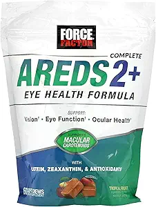 FORCE FACTOR AREDS2+ Vitaminas Oculares con Lutein &amp; Zeaxanthin, AREDS 2 Fórmula para apoyar los carotenoides maculares, Suplementos de Salud Ocular para adultos para apoyar la visión, sabor tropical del Punch, 60 cerdas suaves