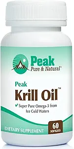 Peak Pure " Natural, Peak Krill Oil Supplement - Better Than Fish Oil for Joint and Heart Health - Krill Oil Brain Supplement - EPA, DHA, and Astaxanthin - 60 softgels