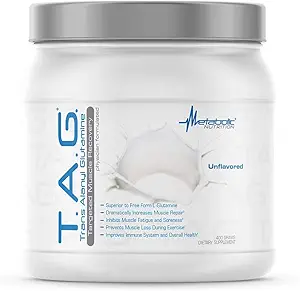 Nutrición metabólica, TAG, Glutamina de Alanyl Trans, Pólvora de Péptidos de Péptidos de L-Glutamina 100%, Suplemento de entrenamiento de Postes Intra, 400 Gramos (40 Servimientos) (Sin sabor)