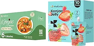 Hethstia Konjac Jelly Strawberry Flavor con Collagen Peptides 10 Packs y Konjac Angel Hair Gluten Gratis 12 Packs Low Calorie, Keto, Sugar Gratis, Healthy Food