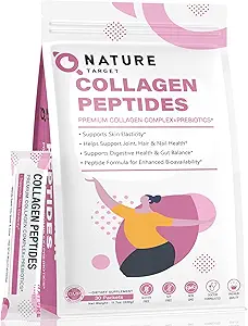 NATURE TARGET Multi Collagen Peptides Polvo - Tipo I, II, III, V, X - Ausorción mejorada, Péptidos de colágeno hidrolizado con prebióticos, libre de azúcar, manutención de uñas de pelo de piel " Conjunto, no GMO