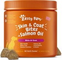 Zesty Paws Aceite de Salmón para perros Skin and Coat, Omega 3 Pez Aceite de Aceite de Pez, Alivio de la Alergia del Perro, Itch Relief Suplemento, 90 Conde, Salmon Flavor