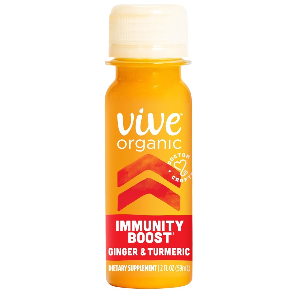 Vive Organic Immunity Boost Original (2 oz) Immunity Wellness Shot with Cold-Presed Ginger, Turmeric, Echinacea & Black Pepper - USDA Organic & No Añadido Azúcares or Artificial Ingredients, Yellow