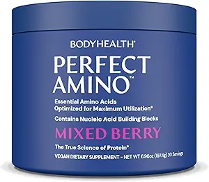 BodyHealth PerfectAmino Powder - BCAA and EAA Powder for Pre and Post Workout - Amino Acid Energy Drink for Hombres and Women to Support Lean Muscle and Recovery - Mixed Berry - 30 Servings