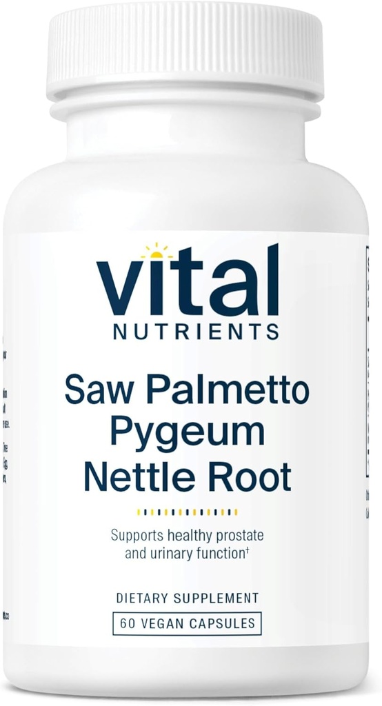 Vital Nutrients Saw Palmetto with Pygeum & Nettle Root - Vegan Saw Palmetto for Men Supports Healthy Prostate Function* - Gluten, Dairy, Soy Free - 60 cápsulas