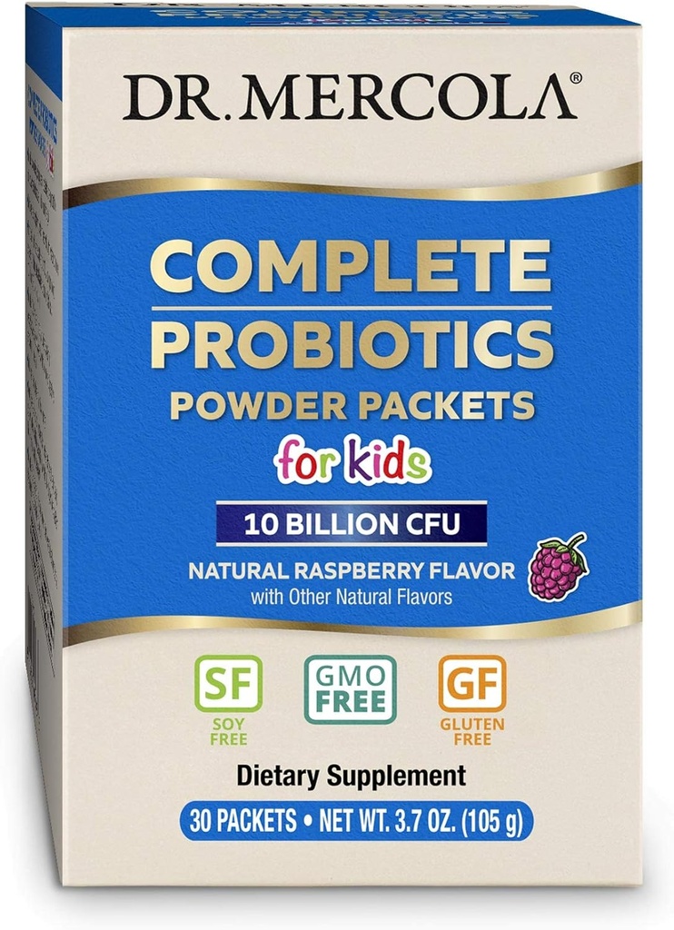 Dr. Mercola Complete Probiotics Powder Packets for Kids - Supports Digestive & Immune Health - 10 Strains - with Prebiotics - Non-GMO, Gluten-Free &amp; Soy-Free - 30 Packets