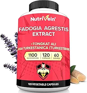 Nutrivein Premium Fadogia Agrestis y Tongkat Ali Suplemento con Turkesterone - 1100 mg - 120 Cápsulas - Synergistic Blend for Performance, Strength, " Recovery for Men " Women of All Ages