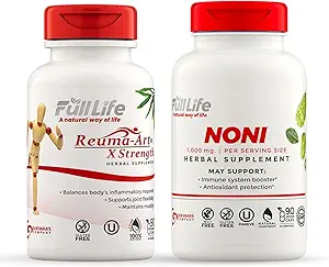 Full Life Reuma-Art X Strength and Noni Capsules - Suplemento Herbal - Extracto de frutas de Noni orgánico - Kosher, libre de gluten - 90 cápsulas de verduras