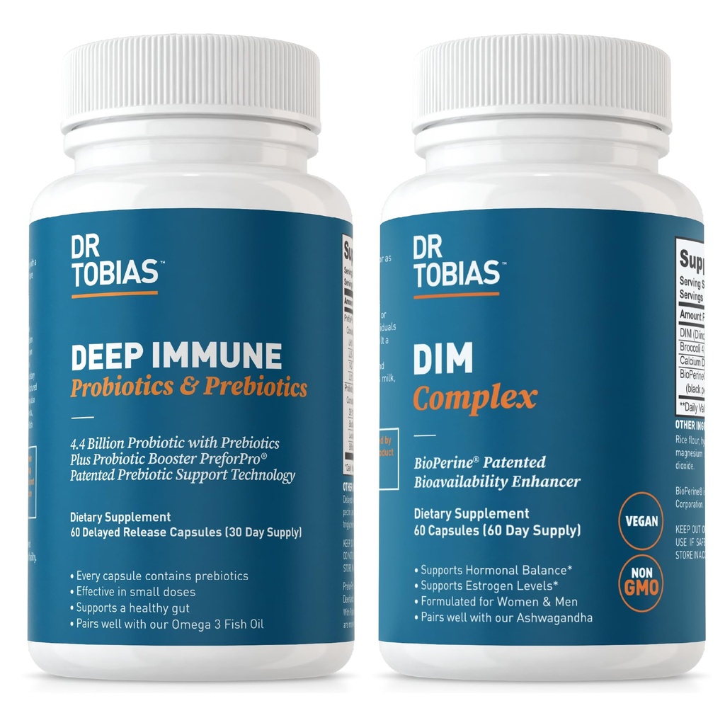 Dr. Tobias Probióticos Inmunitarios Probióticos y Complejo DIM, soporta Salud Digestiva, Función Inmunitaria Gut, Equilibrio hormonal para Hombres