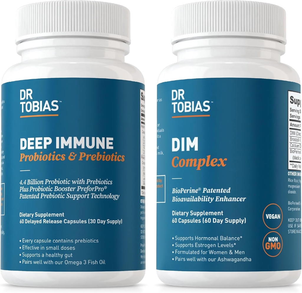Dr. Tobias Probióticos Inmunitarios Probióticos y Complejo DIM, soporta Salud Digestiva, Función Inmunitaria Gut, Equilibrio hormonal para Hombres
