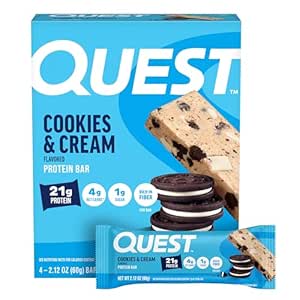 Quest Nutrition Cookies " Cream Protein Bares, 21g Protein, 4g Net Carbs, 1g Sugar, Gluten Free, Keto Friendly, 4 Count