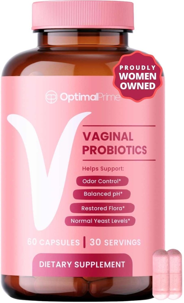 Optimal Prime Vaginal Probiotics for Women with Prebiotics, Cranberry Extract, and a Lactobacillus Probiotic Blend, Supports Healthy Vaginal Flora, Odor Control, pH Balance, 60 cápsulas
