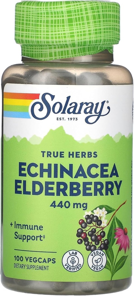 SOLARAY Echinacea and Elderberry Capsules, 440 mg | 100 Count