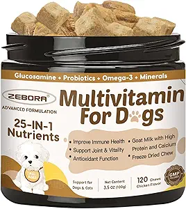 Multivitamina de perros con probióticos - Vitaminas y Suplementos de perros - Multivitamina para perros con Glucosamina, Omega 3 y Probióticos para perros Salud Digestiva, Inmunidad, Junta, Hip, Esquí y Carne