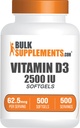 BulkSupplements.com Vitamina D3 2500IU Softgels - Cholecalciferol, D3 Suplemento, Vitamina D 2500 UI - 1 Vitamina D3 Softgel (62.5mg de vitamina D) por Serving, 500 Cuenta (Pack of 1)