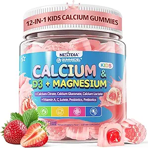 Niños de Calcio Gummies + D3 &amp; Magnesio para 4+, con Calcio Citrate Calcio Gluconate, Calcio Lactate, Probióticos &amp; Prebióticos para Niños Bone Health,Muscle Support,Digestive Health,Sugar Free 60Cts