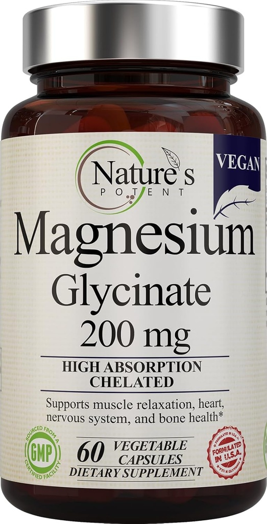 Magnesio de Potente de la Naturaleza Glycinate 200mg ← Alta Absorción Magnesio Chelated TENIDO sueño, calma &amp; musculo calambre Soporte Silencioso Suplemento Vegan