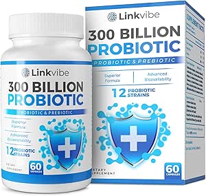 Probiótico 300 Billones CFU - 12 Strains with Organic Prebiotics for Digestive & Gut, Immune, Bloating Health - Probiotics for Women and Men - Daily Dairy Free, Shelf Stable - 60 Condes
