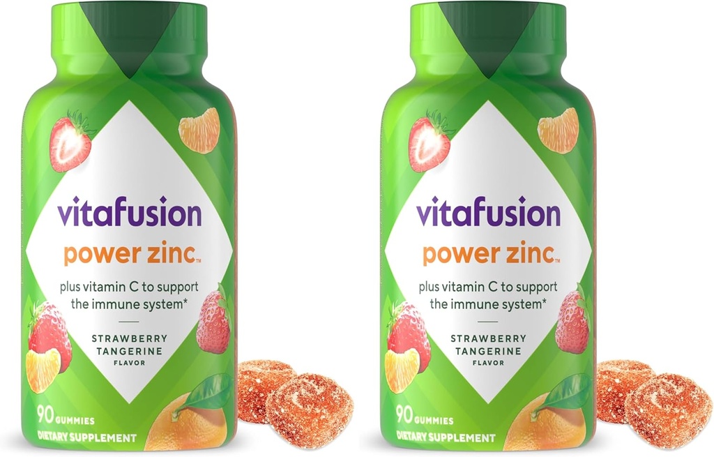 Vitafusion Power Zinc Gummy Vitaminas, Strawberry Tangerine Flavored Immune Support (1), 90 Conde (Pack of 2)