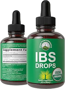 USDA Organic IBS Relief 5-in-1 Liquid Drops. for Ingestion, Bloating, Gas. Irritable Bowel Supplement with 5 Organic Ingredients. Aceite de menta, semilla de hinojo, Flor de manzanilla, Rosemary, Basil Santo