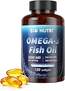 BIO NUTRI Fish Oil Omega 3 Suplementos - 3000mg Fish Oil with EPA DHA - Omega 3 Fatty Acid Support - 120 Softgels