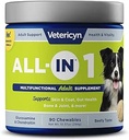 Vetericyn All-in 1 Multifunctional Dog Supplement ← Enzymes Digestivos + Glucosamina y Condroitina para Bone y Soporte Conjunto + Vitaminas, Antioxidantes, Prebióticos, Probióticos y Omegas. Cuenta 90
