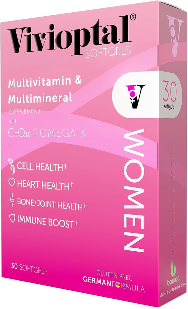 Mujeres Vivioptales, 30 cápsulas, CoQ10 &amp; Omega-3, Multivitamina &amp; Multimineral, Gluten Free, German Formula