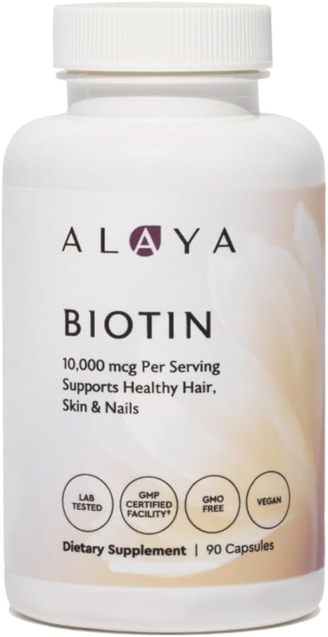 Alaya Naturals - Biotina 10.000mcg, 90 cápsulas - Soportes Pelo sano, Esquí &amp; uñas