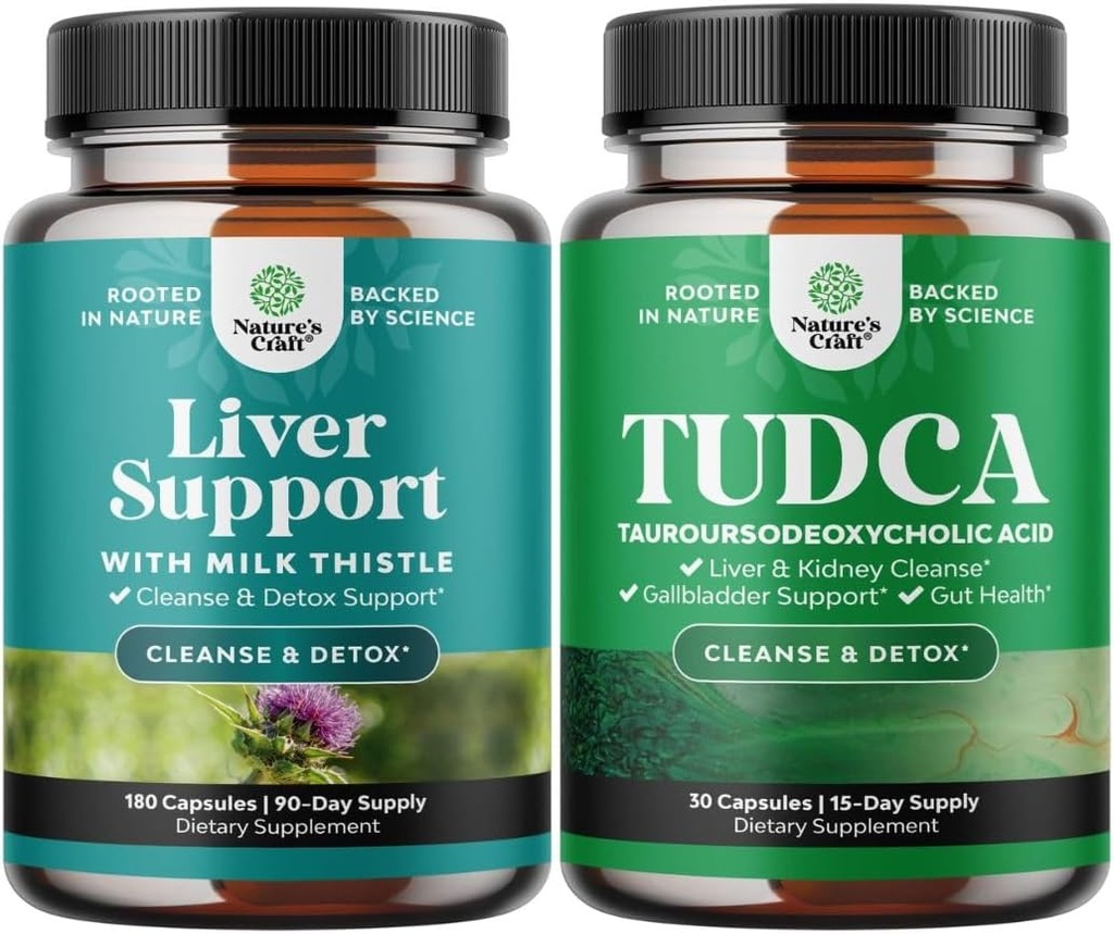 Bundle of Liver Cleanse Detox " Repair - Herbal Liver Support Milk Thistle Supplement and Advanced Bile Salt TUDCA Supplement - Extra Strength TUDCA 500mg per Serving Bile Salts for Gallbladder,Kidney