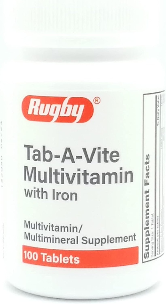 Laboratorios de Rugby Tab-A-Vite Multivitamina con Iron Multimineral Suplemento Vitamina A, C, D Thiamin Riboflavin Niacin Folate Pantothenic Acid 100 Tablets (Pack of 1)