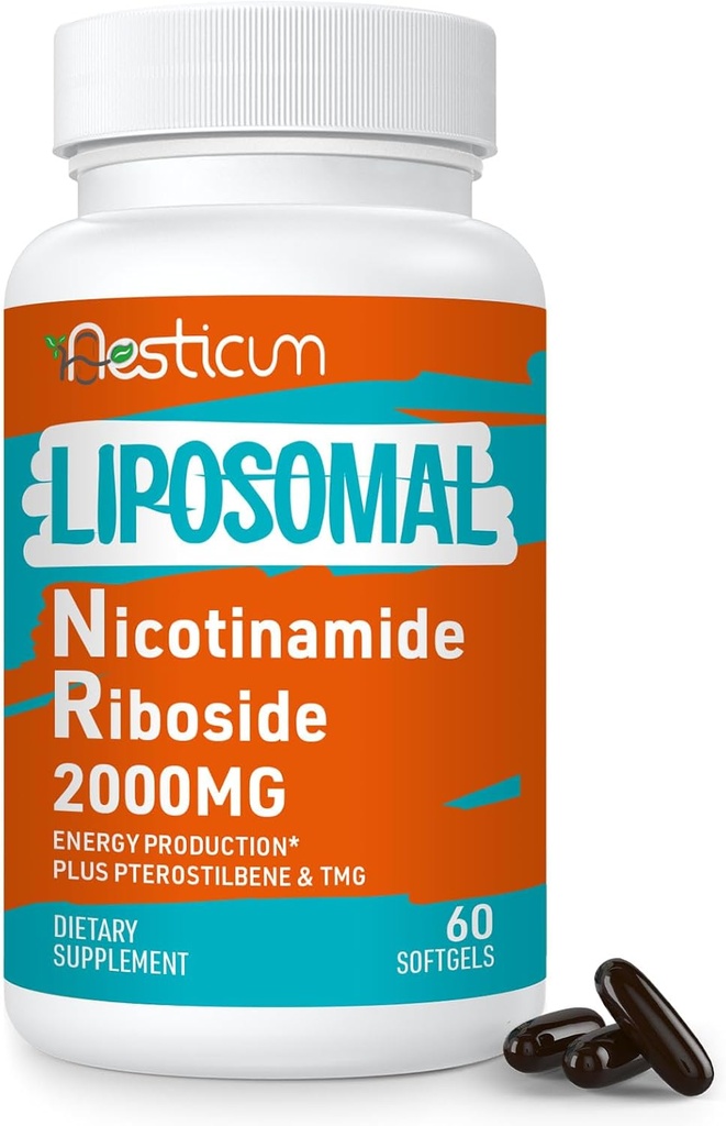 2000 MG Liposomal Nicotinamide Riboside Suplemento con TMG & Pterostilbene, Superior a Niacinamide for Energy, Immunity, Age Resistance, 60 Softgels