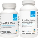 XYMOGEN ActivNutrients Without Iron (240 cápsulas) + K2-D3 Max (60 cápsulas) - Multivitamin for Energy and Mood Support with Vitamin D 5000 IU Capsules + Vitamina K2
