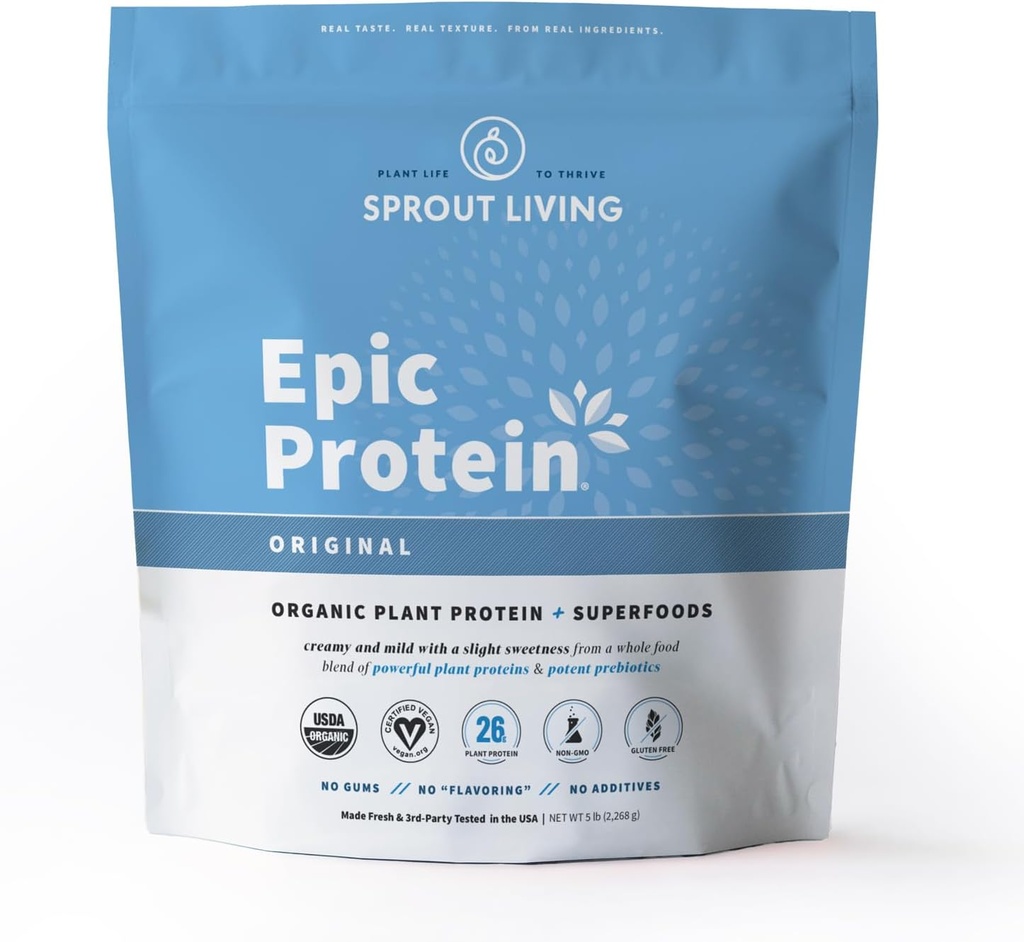 Sprout Living Plant Based Protein &amp; Superfoods Powder, Original, Unflavored ¦ Orgánica Protein Powder, Vegan, Non Dairy, Non-GMO, Gluten Free, Sugar Free, Perfect Keto Drink Mix (5 lb)