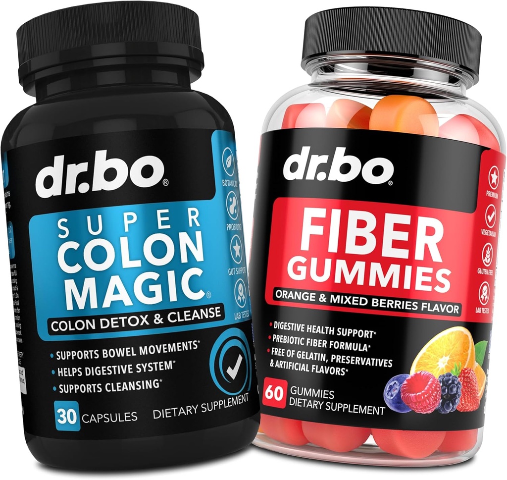 DR. BO Fiber Gummies & Colon Cleanse Suplementos - Tasty Gummy Prebiotic Fiber Supplement - Super Colon Magic Bowel Movement Apoyo para la limpieza Gut & Stomach