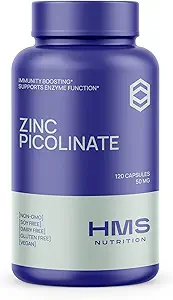 Zinc Picolinate 50mg Vegan Capsules - Altamente Absorbable (Chelated) Suplemento de Apoyo Inmunitario para Hombres y Mujeres -120 cápsulas, 4 Month Supply